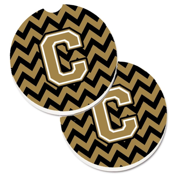 Carolines Treasures Letter C Chevron Black and Gold Cup Holder Car Coaster, PK2 CJ1050-CCARC - main